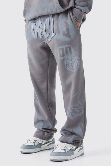 Relaxed Graffiti Applique Joggers mid grey
