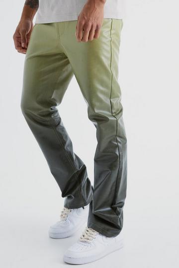 Green Fixed Waist Slim Flare Ombre Pu Trousers