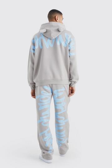 Oversized Devil Horn Graffiti Tracksuit light grey