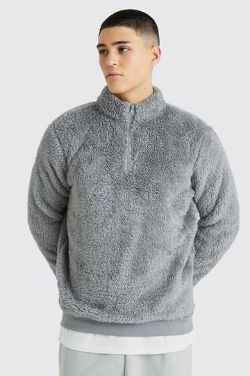 Grey Oversized Boxy Borg Funnel Neck Sweatshirt