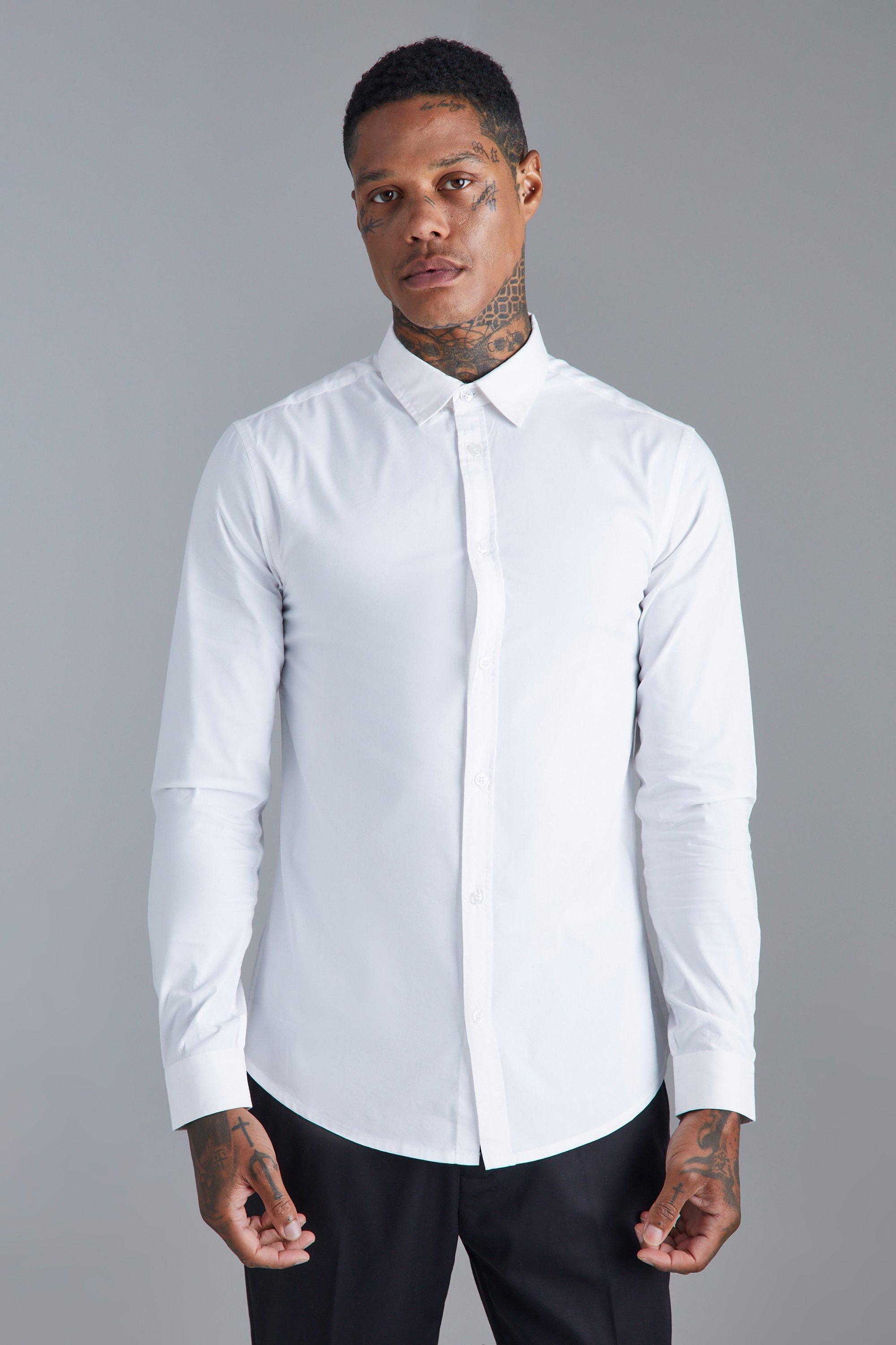 Slim fit white hot sale long sleeve shirt