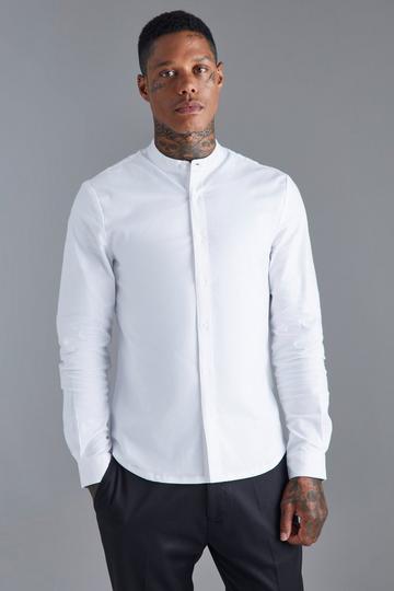 Long Sleeve Grandad Collar Slim Shirt white