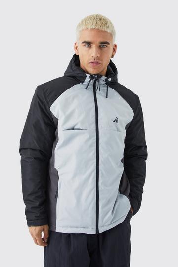 Black Relaxed Colour Block Padded Riptstop Jacket