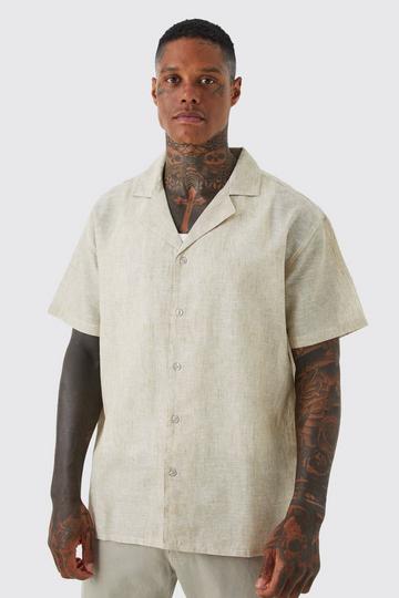 Short Sleeve Oversized Linen Look Revere Shirt natural