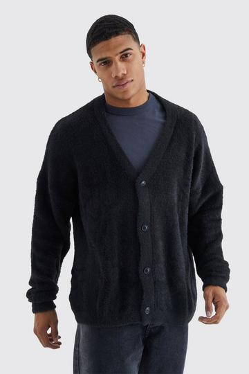 Black Oversized Boxy Fluffy Knitted Cardigan