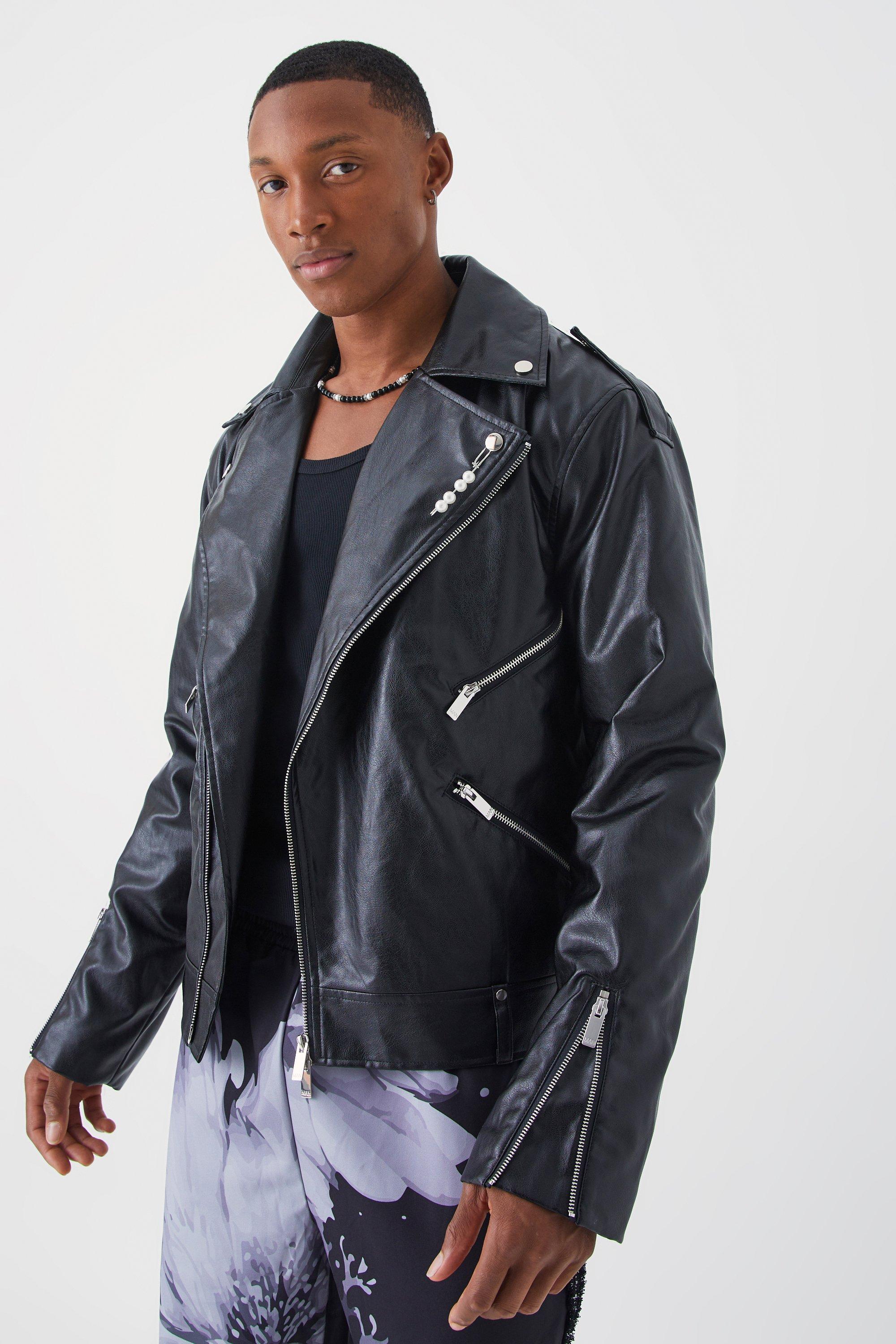 Men's All Over Graffiti Biker Jacket | Boohoo UK