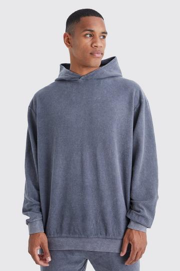 Oversized Washed Cord Hoodie charcoal