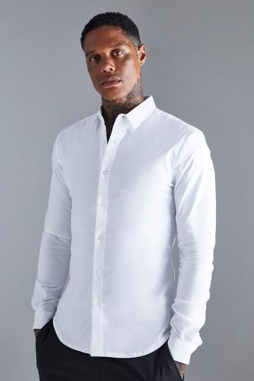 White Long Sleeve Stretch Fit Shirt