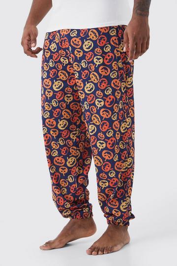 Plus Halloween Pumpkin Print Lounge Joggers navy