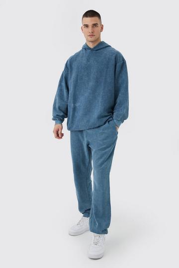 Tall Oversized Washed Cord Hooded Tracksuit slate
