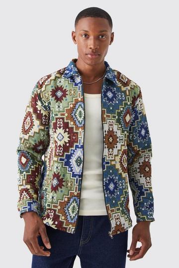 Long Sleeve Zip Through Patterned Tapestry Overshirt multi