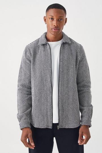 Long Sleeve Zig Zag Contrast Zip Overshirt black