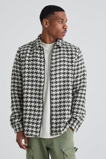 Long Sleeve Brushed Houndstooth Zip Overshirt khaki