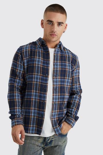 Long Sleeve Iconic Back Print Check Shirt navy