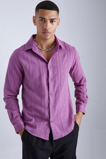 Long Sleeve Collared Tonal Aztec Shirt pink