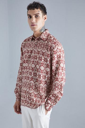 Long Sleeve Oversized Aztec Detail Shirt stone
