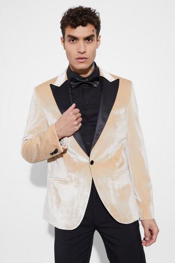 Slim Fit Contrast Lapel Velvet Suit Jacket stone