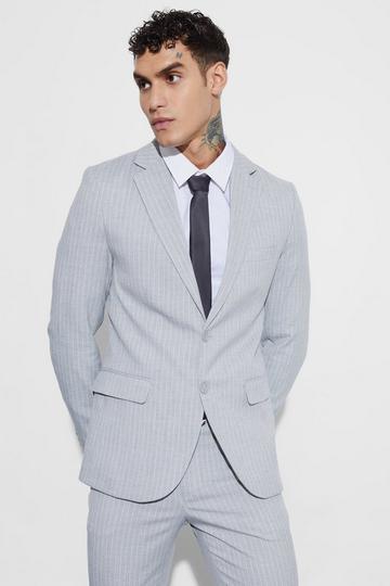 Grey Skinny Fit Single Breasted Pinstripe Blazer