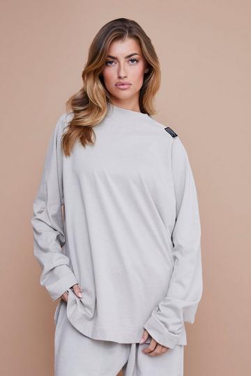 Oversized Long Sleeve Extended Neck T-shirt taupe