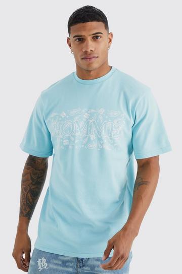 Blue Paisley Interlock Homme Slogan T-shirt