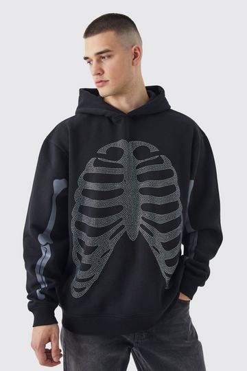 Tall Oversized Rhinestone Skeleton Hoodie black