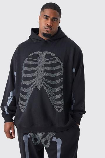 Plus Oversized Rhinestone Skeleton Hoodie black