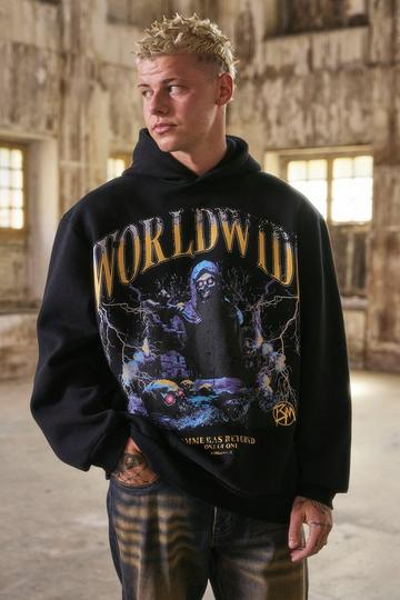 Oversized Reflective Graphic Hoodie black