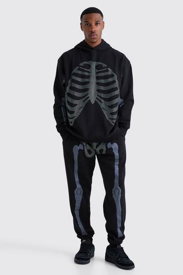 Oversized Rhinestone Skeleton Hoodie black