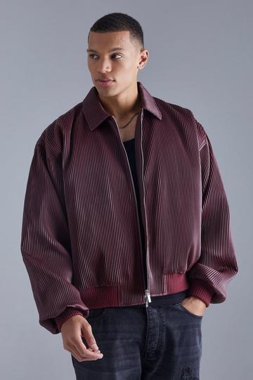 Burgundy Red Tall Boxy Pleated Faux Leather Harrington