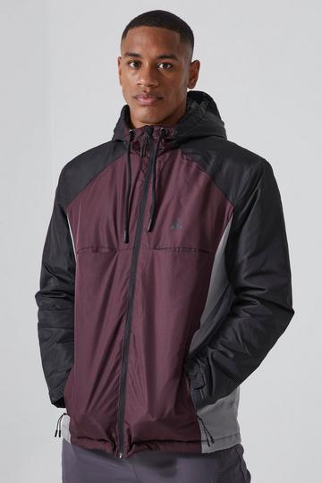 Relaxed Colour Block Padded Riptstop Jacket maroon