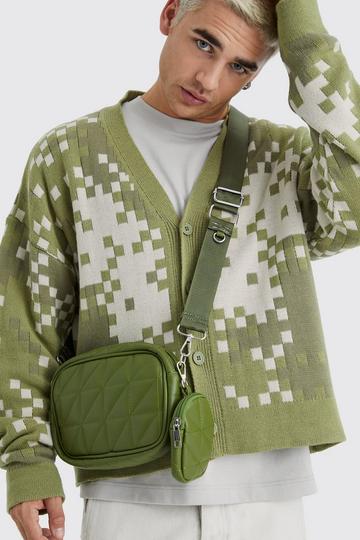 Quilted Cross Body Bag With Attachment khaki