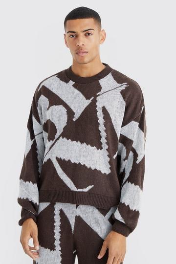 Boxy Brushed Jacquard Knitted Jumper chocolate