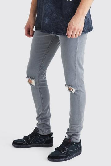 Tall Super Skinny Stretch Ripped Knee Jeans mid grey