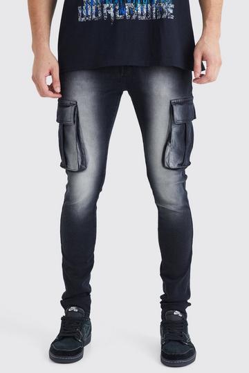 Black Tall Super Skinny Stretch Cargo Jeans