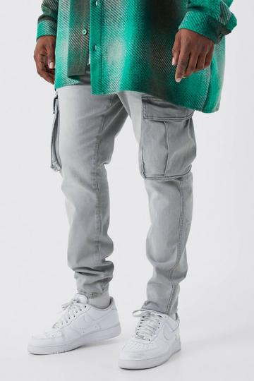 Grey Plus Super Skinny Stretch Cargo Jeans