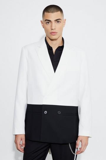 Relaxed Fit Double Breasted Colour Block Blazer black