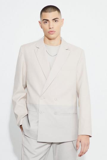 Ecru White Relaxed Fit Double Breasted Colour Block Blazer