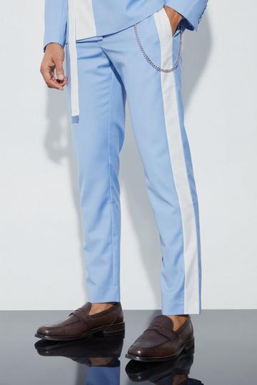 Blue Slim Fit Colour Block Trouser With Chain