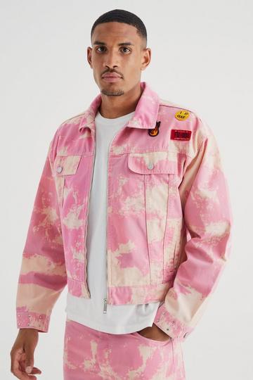 Pink Tall Boxy Fit Bleached Denim Jacket