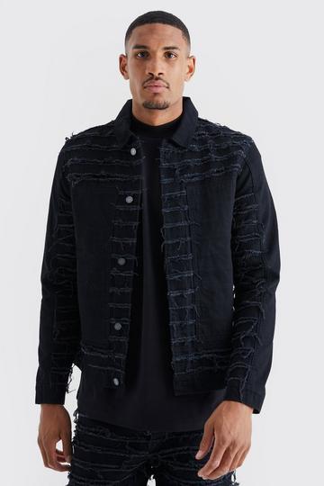 Tall All Over Distressed Denim Jacket true black
