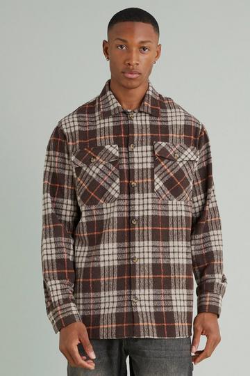 Long Sleeve Brushed Flannel Check Shirt chocolate