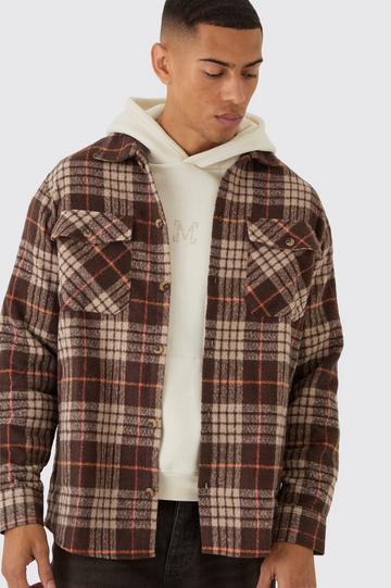 Long Sleeve Brushed Flannel Check Shirt chocolate