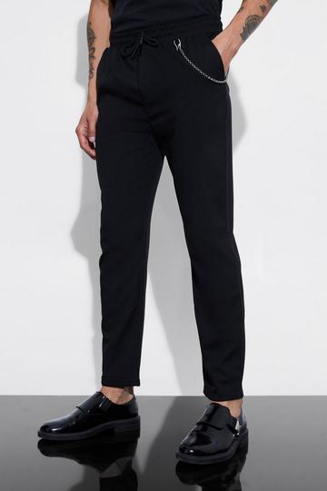 Elastic Waist Smart Trouser With Chain Detail black