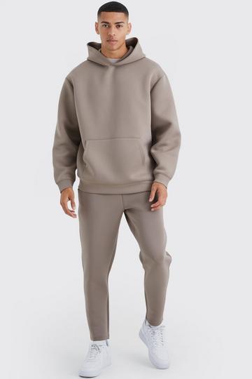 Oversized Bonded Scuba Hooded Tracksuit taupe