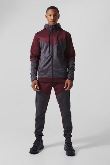 Active Colour Block Funnel Hooded Tracksuit berry