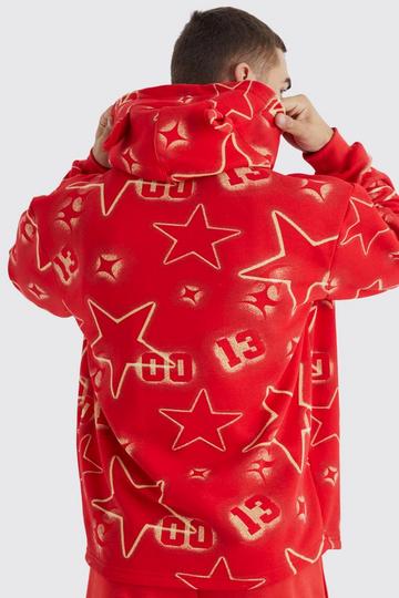 Red Oversized All Over Graffiti Ear Hoodie