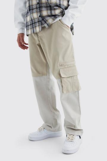 Stone Beige Relaxed Fit Colour Block Official Branded Cargo Trouser