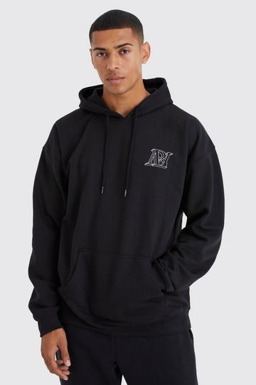 Oversized Bm Embroidered Hoodie black