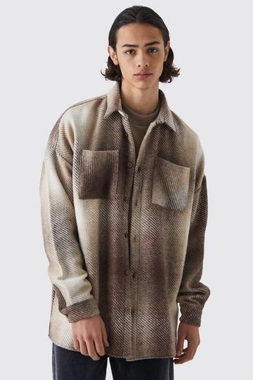 Oversized Button Up Ombre Check Overshirt stone