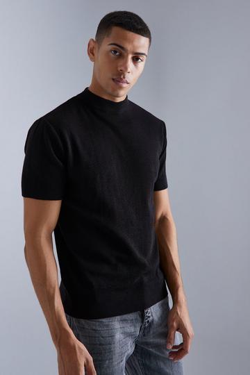 Short Sleeve Turtle Neck Rib Jumper black